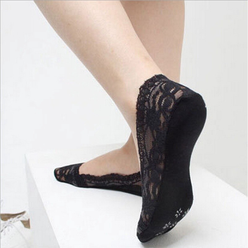 Tất Lười Cotton Phối Ren Chống Trượt Cho Nữ