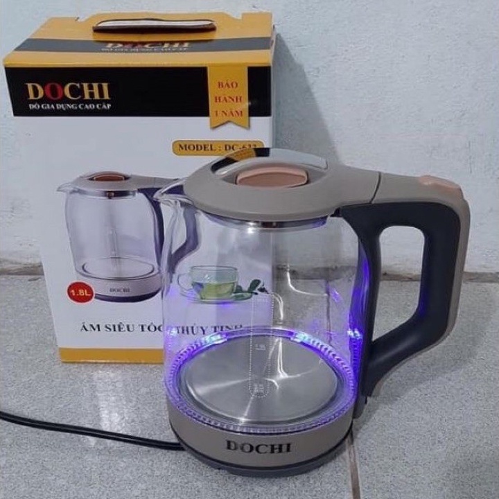 Ấm điện siêu tốc thủy tinh Dochi  dung tích 1.8 lít, siêu điện đun nước sản xuất tại Việt Nam