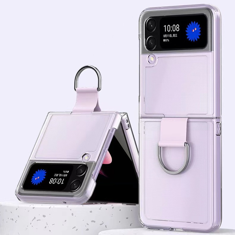 Ốp Điện Thoại PC Cứng Mỏng Trong Suốt Chống Sốc Kèm Móc Xỏ Ngón Cho Samsung Galaxy Z Flip 4 5G