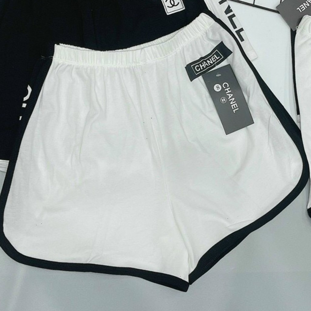 Quần short nữ kiểu chất cottong mát mịn quần đùi phối màu trắng đen cạp chun thoải mái vận động