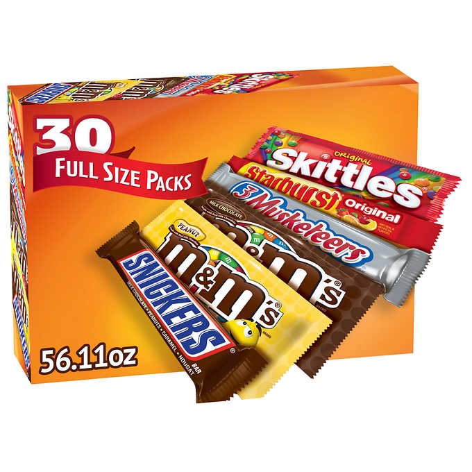 KẸO ĐỦ VỊ M&M'S, SKITTLES AND MORE CANDY BARS, VARIETY PACK, 30 FULL SIZE PACKS