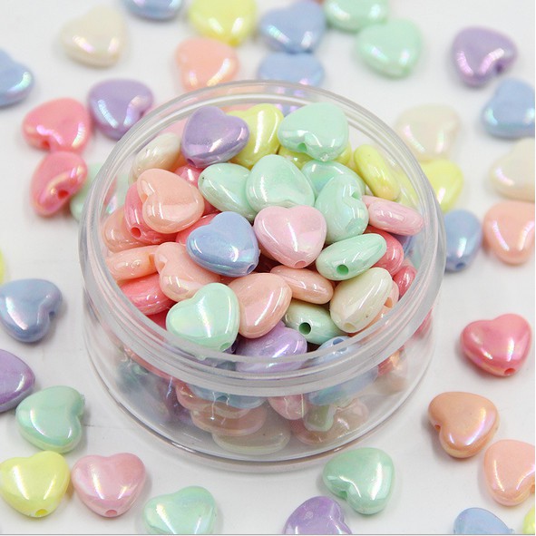 Set 30 Hạt Nhựa 12x11mm Hình Trái Tim Nhiều Màu Sắc Làm Trang Sức Thủ Công