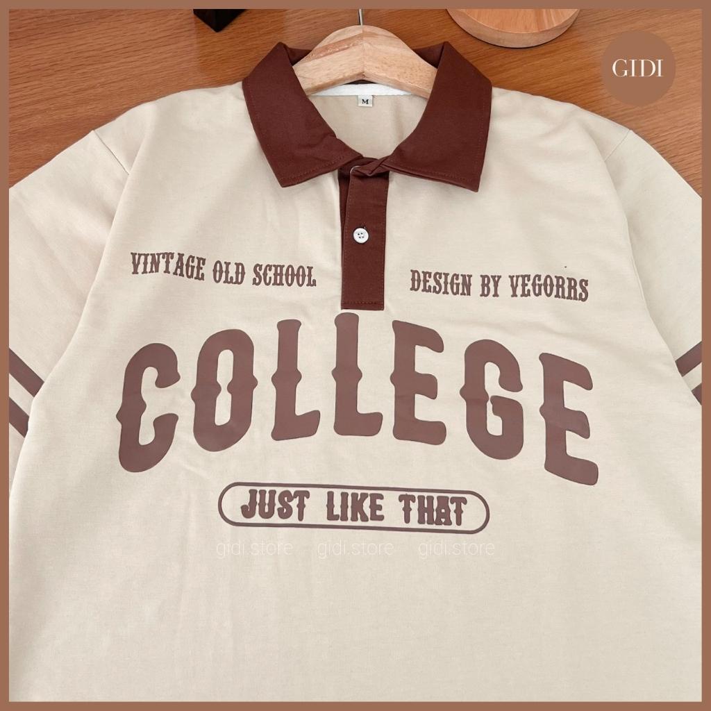 Áo Phông Polo COLLEGE Nam Nữ Unisex form rộng - áo thun có cổ vải thun da cá tici dày dặn, co giãn GIDI