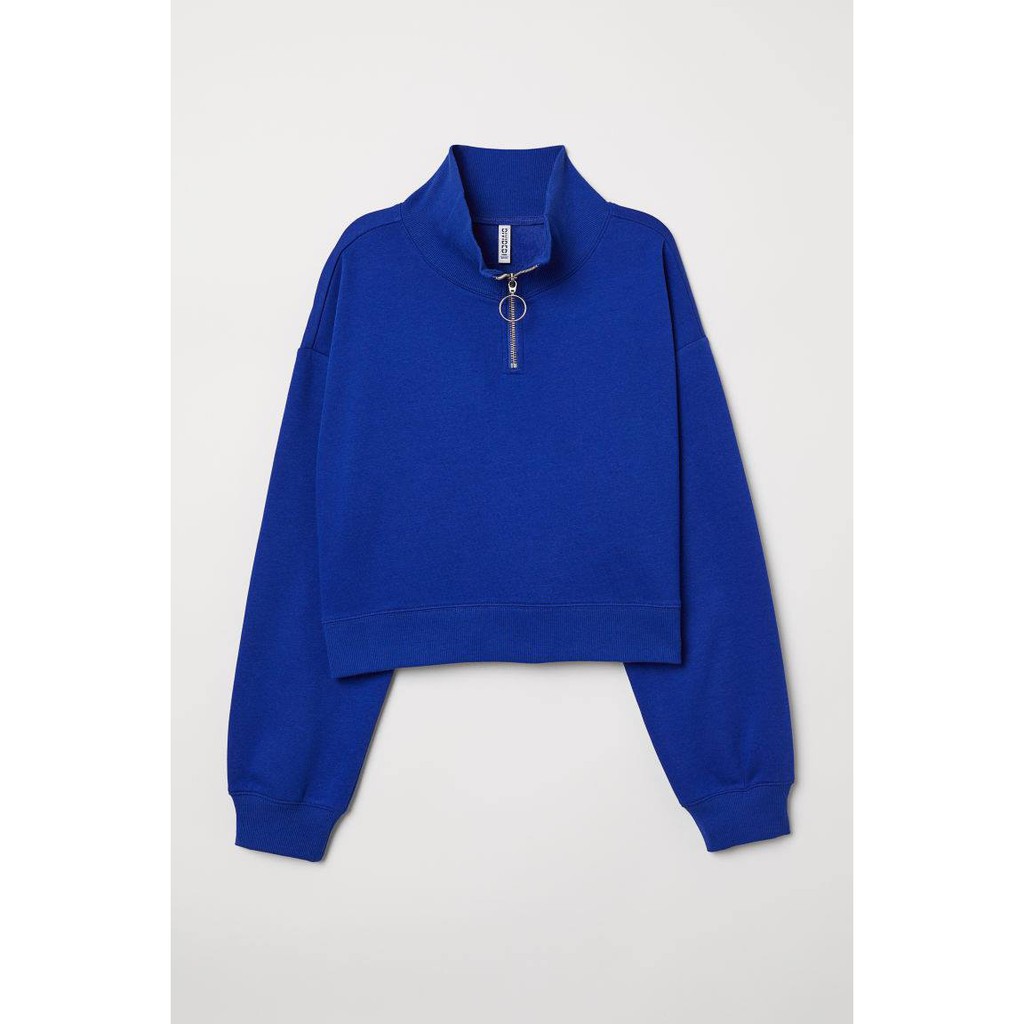 Áo nỉ_sweatshirt H&M dáng lửng, tay dài cổ lọ thấp