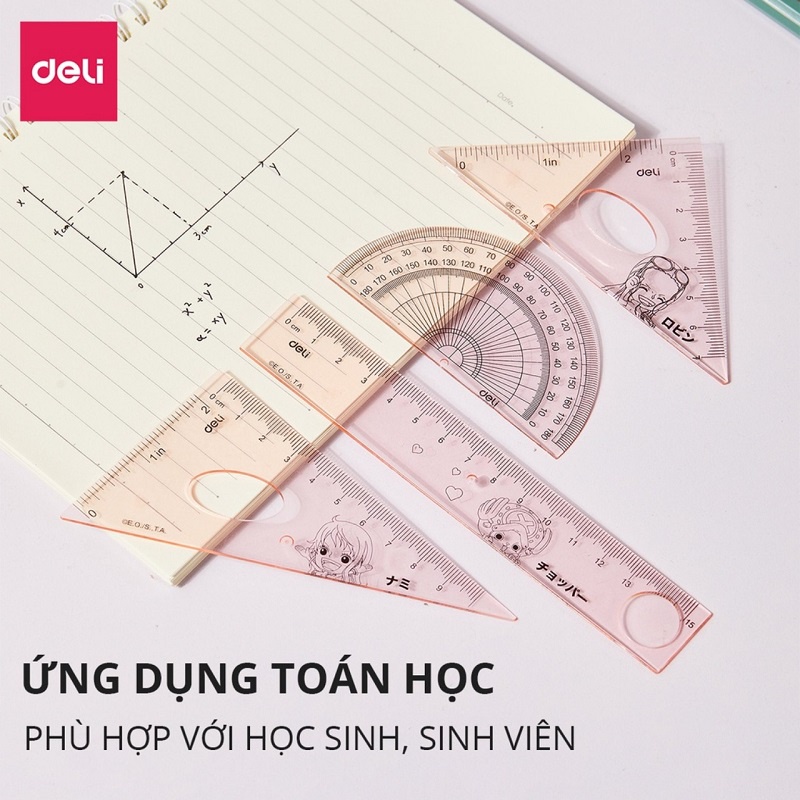 Bộ 4 dụng cụ eke học sinh One Piece Deli H17 / Bộ thước Eke Deli 17