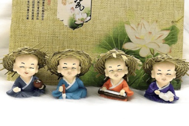 [SALE 10%] Bộ tượng 4 chú tiểu đội nón tứ nghệ Cầm - Kì - Thi - Họa | BigBuy360 - bigbuy360.vn