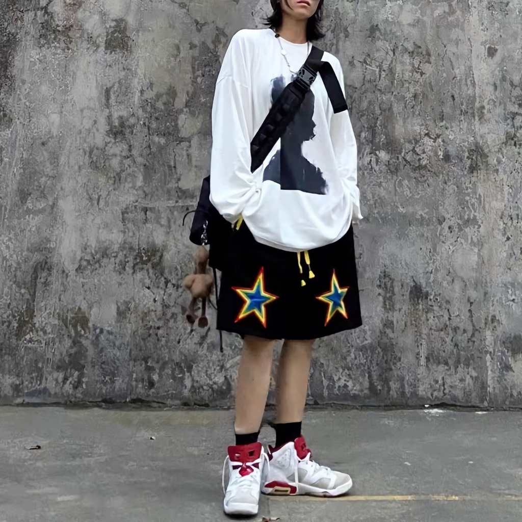 Quần Short Ống Rộng Phong Cách Hip Hop Đường Phố Mỹ 【ZHELIHANGFEI】 / star Cho Nữ