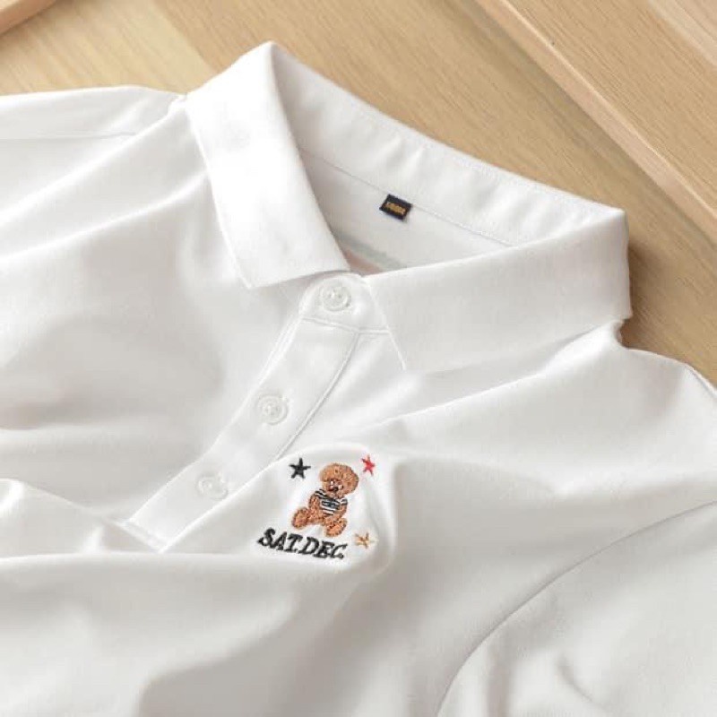 [Tặng Cột Tóc] Áo polo thêu gấu nâu chất thun cá xấu mát mịn, Áo thun nam về đủ 2 màu