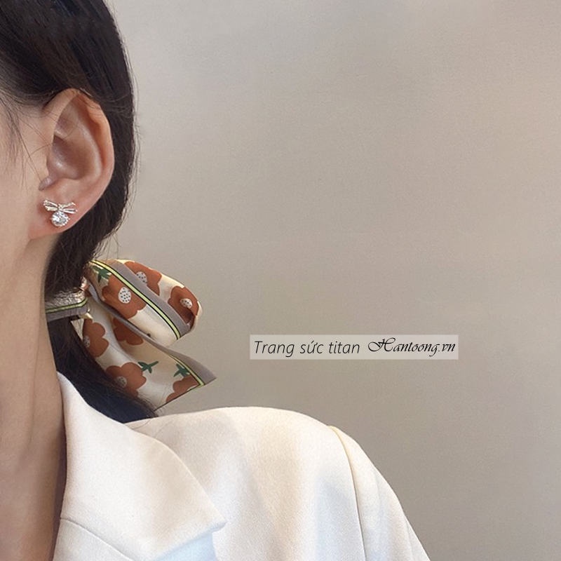 Bông tai nữ hình nơ xinh xắn khuyên tai nữ đính đá pha lê lấp lánh thời trang trẻ trung mẫu mới 2023