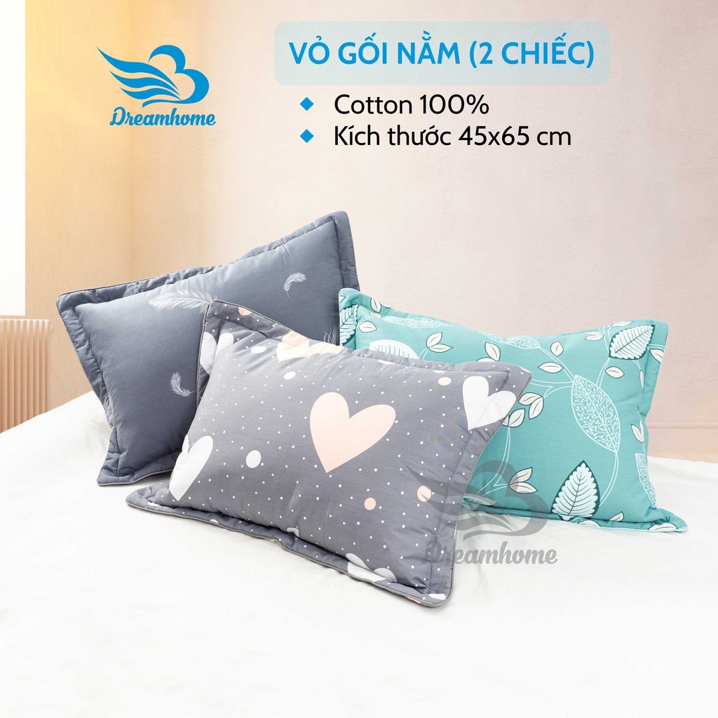 Vỏ gối nằm 45x65 cao cấp cotton có khóa kéo trần bông, áo gối nằm đẹp 45x65 1 đôi Dreamhomebedding