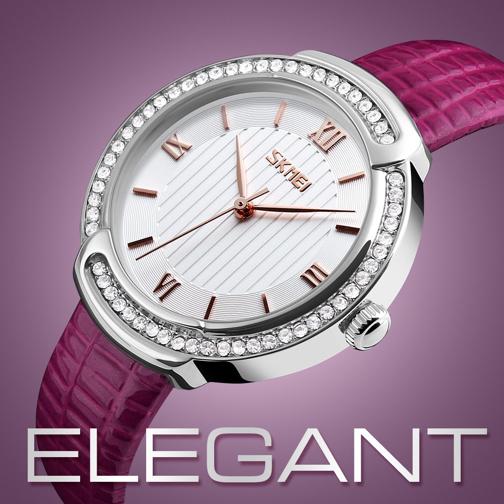 ĐỒNG HỒ NỮ SKMEI 9143, DÂY DA CAO CẤP, MẶT TRÒN ĐÍNH ĐÁ, THIẾT KẾ SANG TRỌNG Bán lẻ giá sỉ