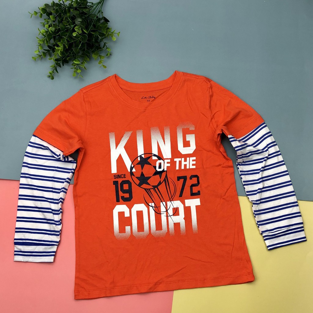 Áo cotton thu đông bé trai dài, phối tay in hình size 11-16T, cho bạn từ 31-45kg, chất cotton dày dặn, đanh tay