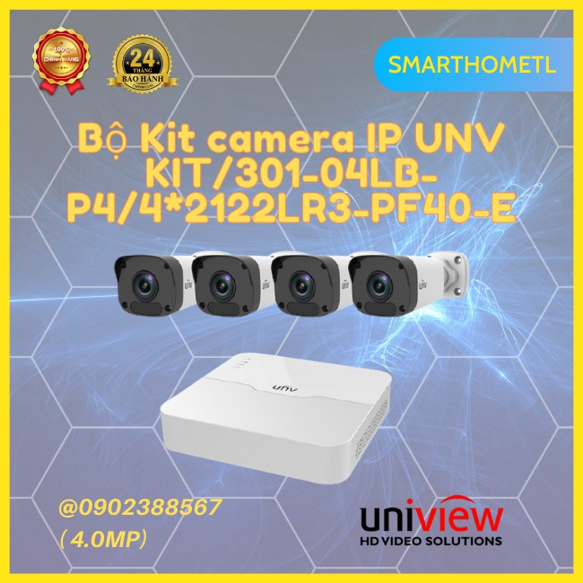 Bộ Kit camera IP UNV KIT/301-04LB-P4/4*2122LR3-PF40-E