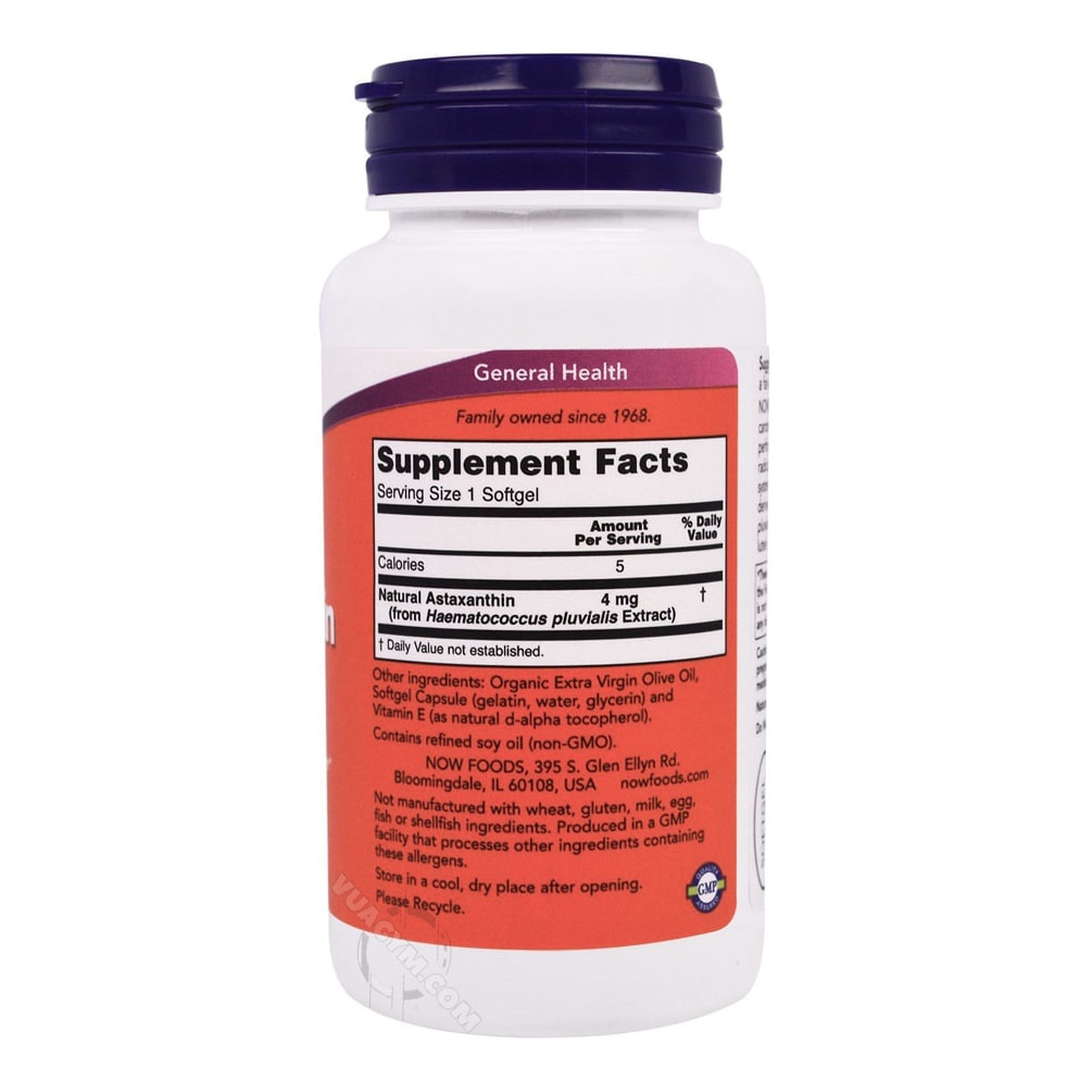 Viên Uống Chống Oxy Hoá Trẻ Hóa Tế Bào NOW Astaxanthin 4mg 90 Viên Từ Mỹ