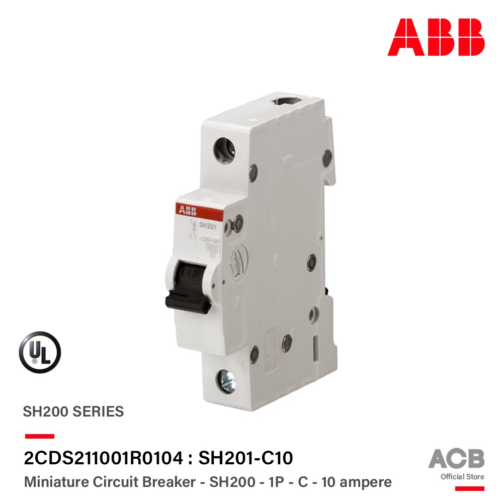 ABB-SH201-C10-Circuit Breaker 10 Amp 1 Cực 6kA System M Pro 10A MCB 1P Khả năng phá vỡ 6 kA