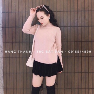 Áo len thỏ đính khuy gỗ xẻ tà