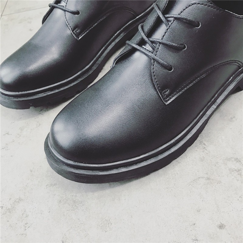 Giày Da Mũi Tròn Cột Dây Phong Cách Retro Anh Quốc Cho Nam Nữ