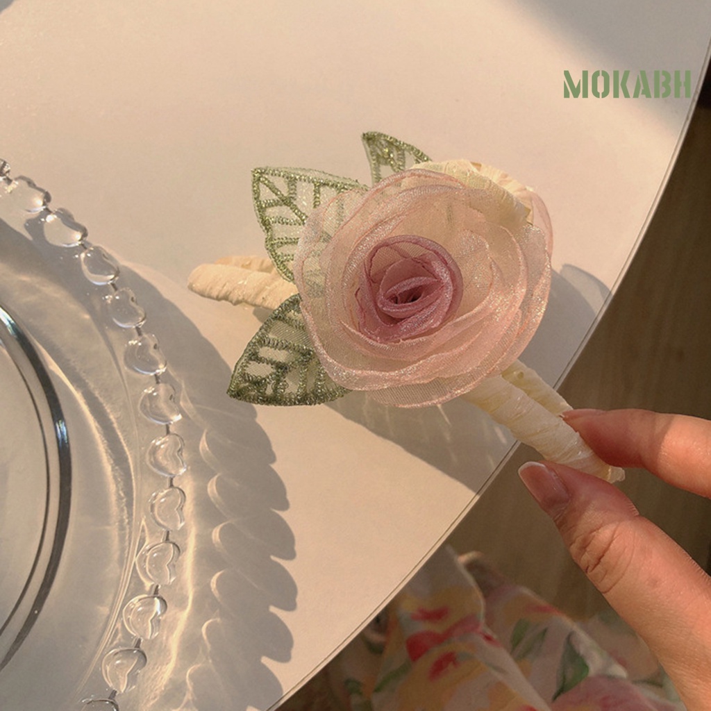 < Kẹp Tóc Càng Cua Bằng Vải Lưới Trang Trí Hoa Tinh Tế Chất Lượng Cao Phong Cách Ngọt Ngào Cho Nữ >