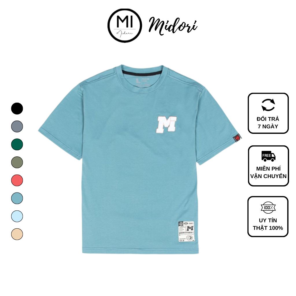 Áo phông tay lỡ form rộng Unisex Thun Nam Nữ Thêu Logo M Cao Cấp Local Brand Mi Midori