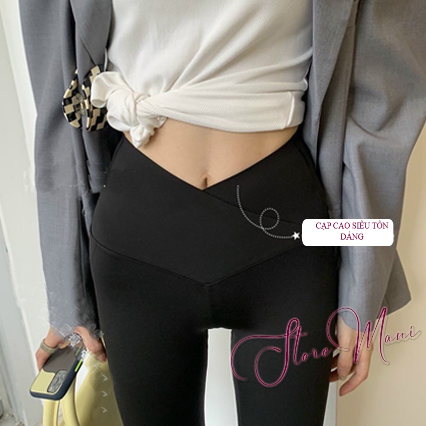Quần legging nữ cạp cao viền đen vạt chéo gen bụng nâng mông dáng quần tregging dài ôm thun gân vải UMI co giãn tập gym