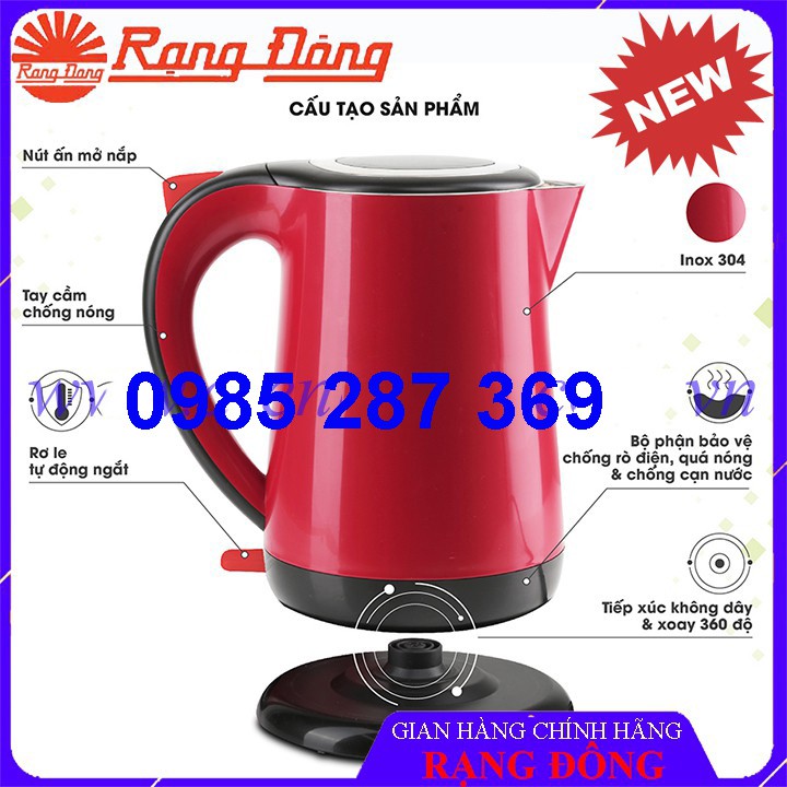 Ấm siêu tốc đun nước Rạng Đông 1,8L / 1,7L siêu bền, cách điện an toàn, inox 304