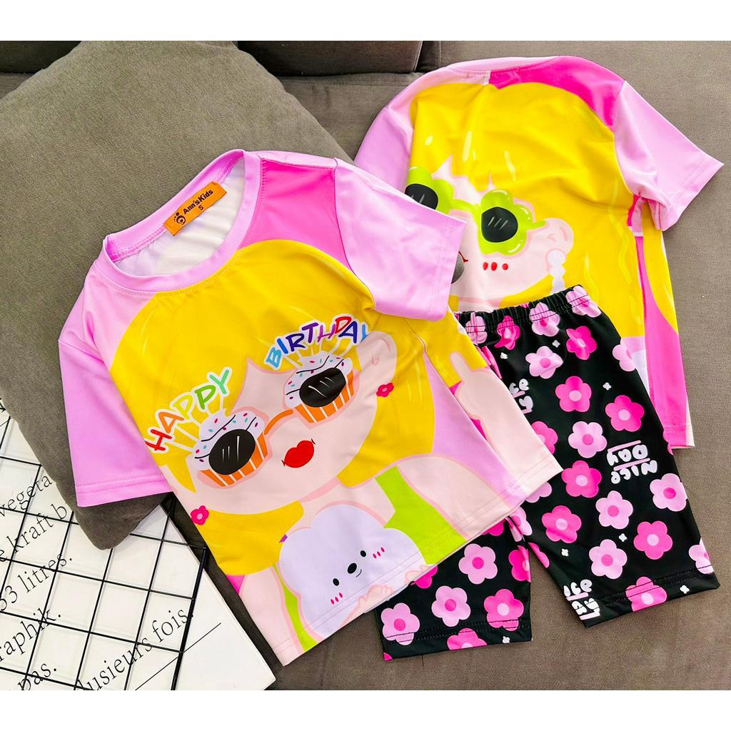 Bộ ngố tay ngắn quần đùi lửng thun lạnh 3D loại 1 AnnKid's siêu đẹp cho bé gái size từ 11 đến 23kg - pikakids