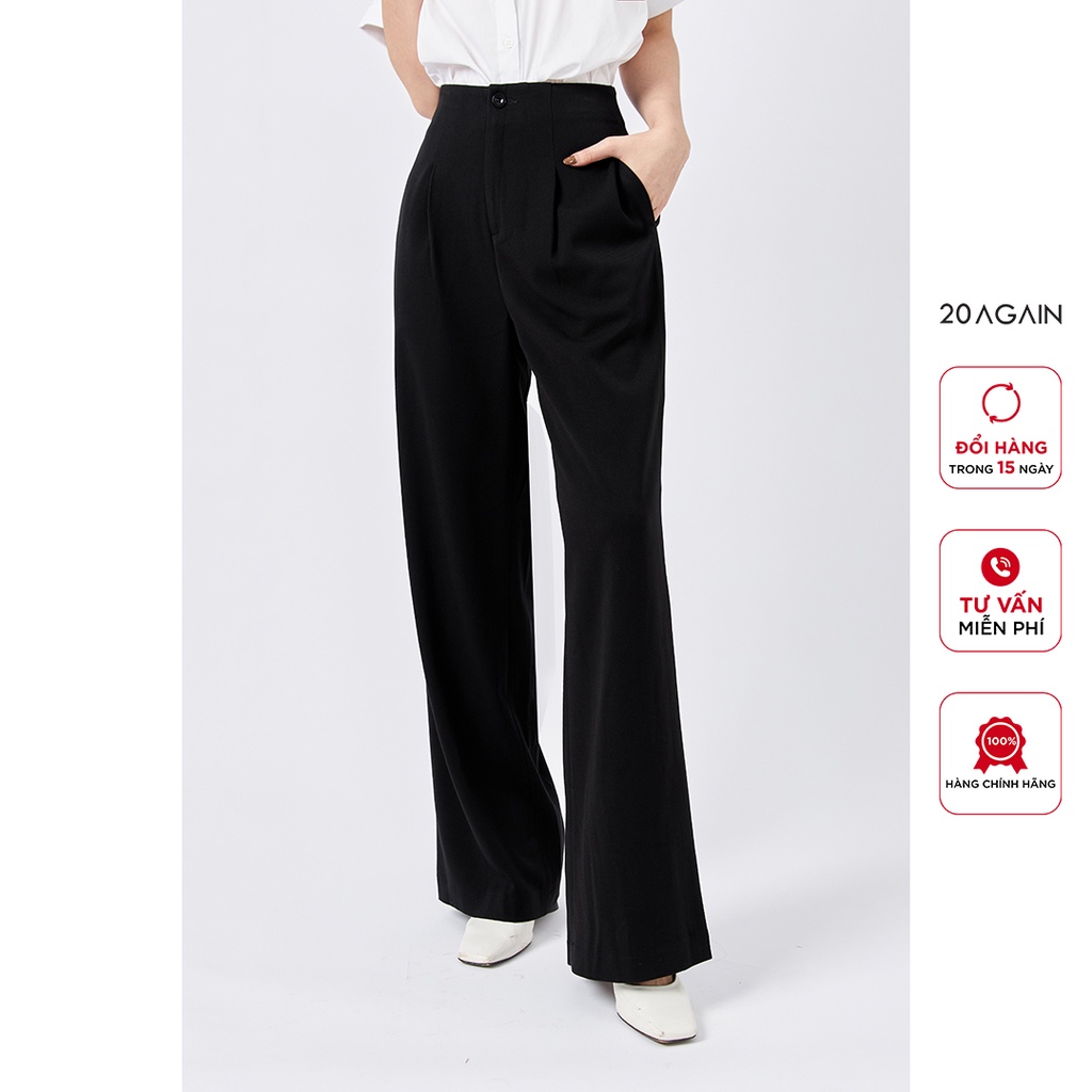 [Mã WABR20A30 giảm 10% đơn 99K] Quần âu ống rộng nữ cạp liền 20AGAIN, hàng thiết kế công sở thanh lịch QAA1603