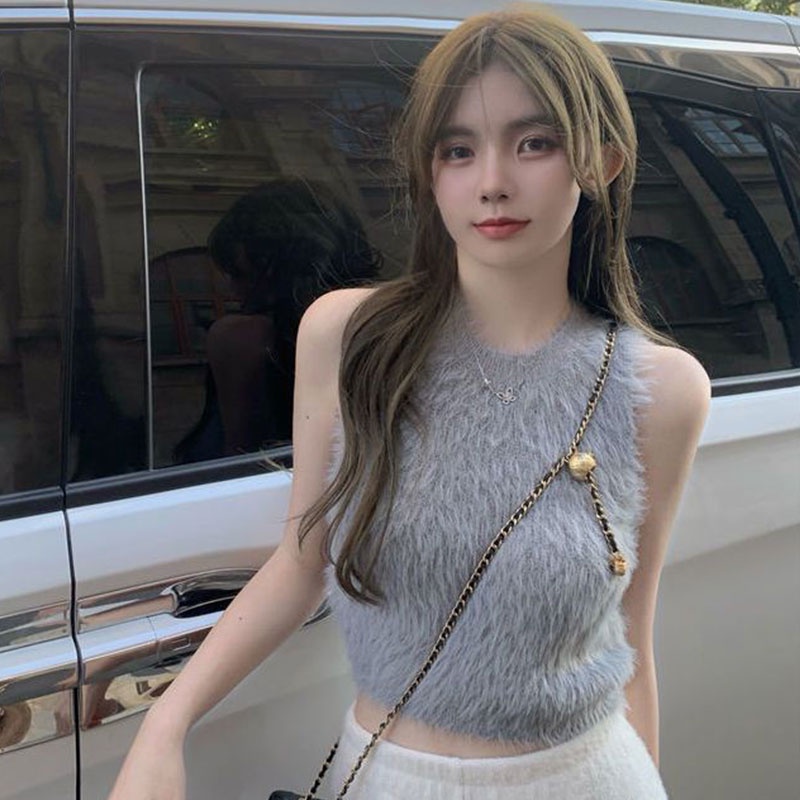 Áo Dệt Kim Sát Nách Dáng Ngắn Phong Cách Hàn Quốc Thời Trang Cho Nữ