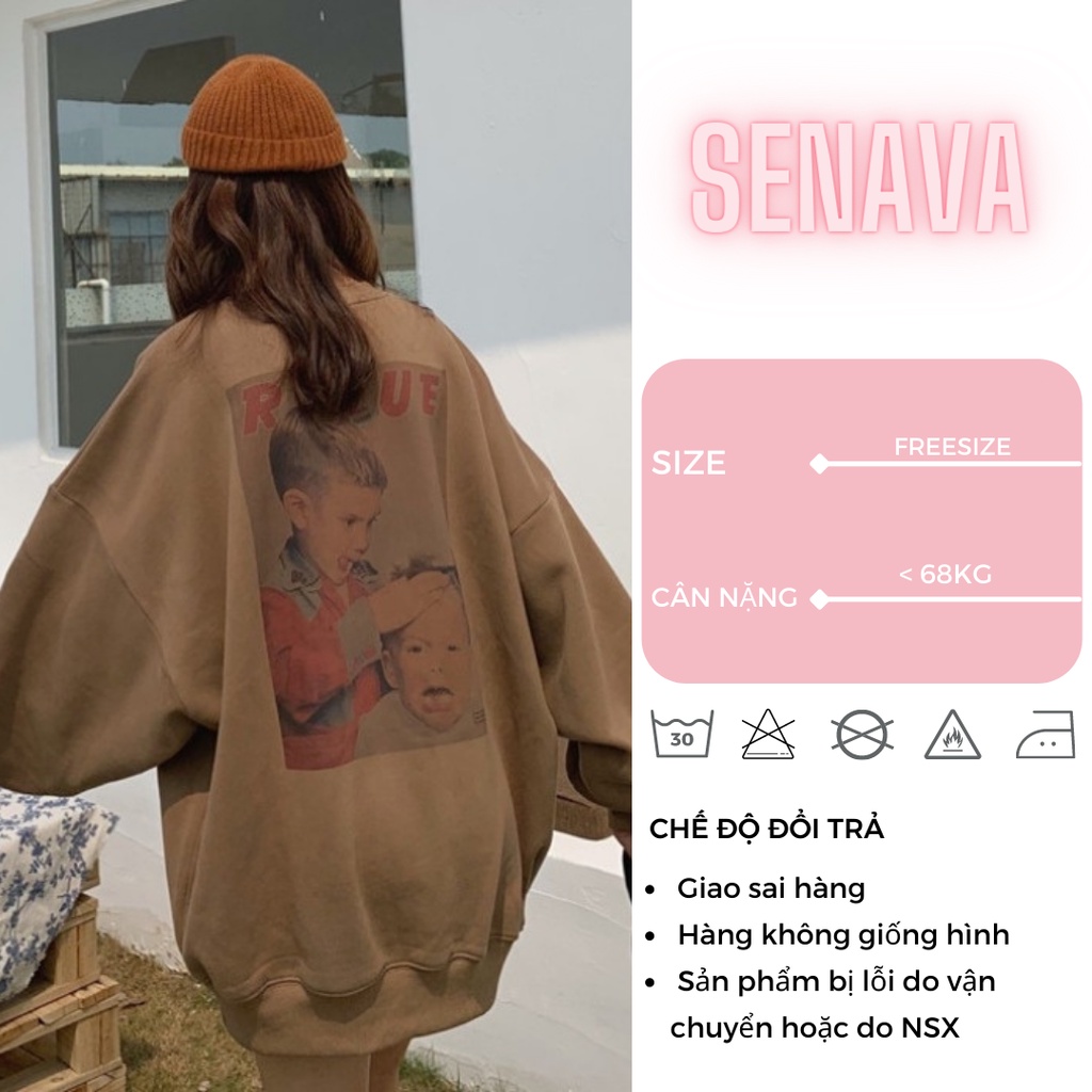 Áo Sweater Nữ Form Rộng Nỉ Bông Hàn Quốc In Hình Bé Cắt Tóc Siêu Xinh Siêu Rõ Unisex SENAVA AK04