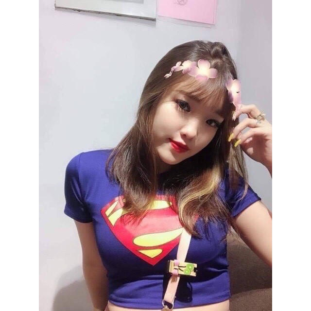Áo croptop nữ tay ngắn ôm body in hình chữ SUPERMAN cực cá tính 3 màu ĐEN, XANH TRẮNG (ảnh thật)
