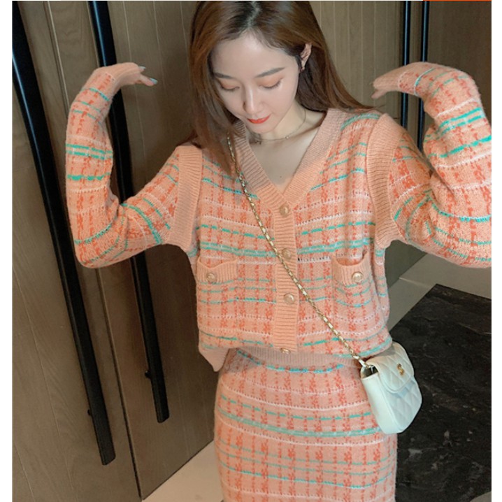 Bộ Áo Khoác Cardigan Dài Tay + Chân Váy Dệt Kim Xinh Xắn Dành Cho Nữ | BigBuy360 - bigbuy360.vn