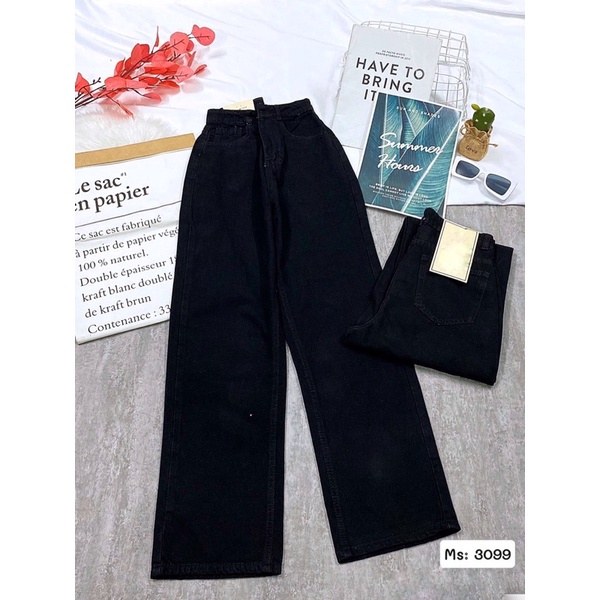 [Mã SRAPR8703 giảm 50% tối đa 20k đơn 0Đ] Quần Jean Nữ Aiori Ống Rộng Lưng Cao Trơn Màu Đen Jeans Cạp Cao_AJ3099 | BigBuy360 - bigbuy360.vn