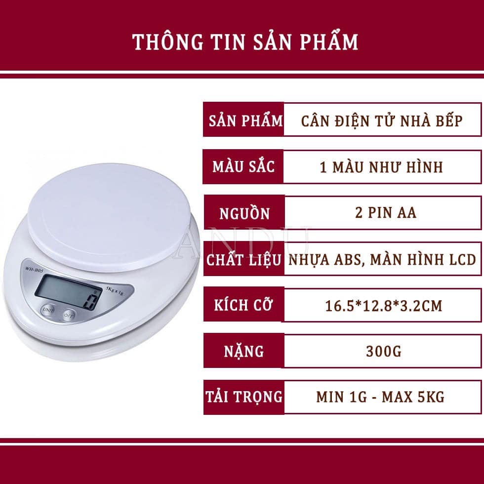 CÂN MINI NHÀ BẾP LÀM BÁNH 5 KG DÙNG PIN AAA