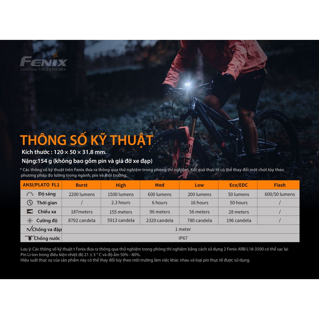 Đèn pin xe đạp FENIX BC30 V2.0 độ sáng 2200lm chiếu xa 187m sử dụng 2 pin 18650 và sạc Vapcell Q2