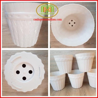 Chậu nhựa tròn giả gỗ (ms3) trồng hoa giả trang trí và hoa kiểng