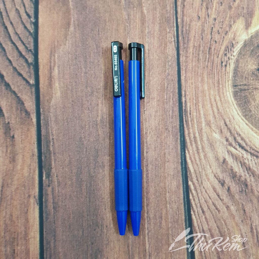 Bút bi đầu bấm thiết kế chống trượt tiện dụng Deli 6546S / 6546 ngòi 0.7mm
