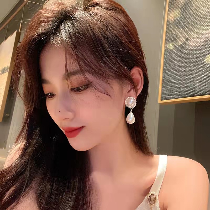 Bông Tai Hình Giọt Nước Đính Ngọc Trai Phong Cách Retro Thanh Lịch