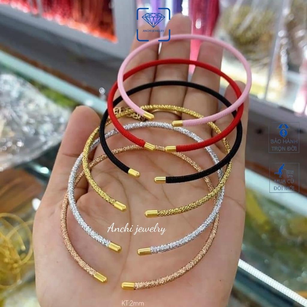 Vòng tay dây đỏ, dây vòng lu thống / cỏ 4 lá / đồng điếu phong thuỷ - size 2mm. Anchi jewelry