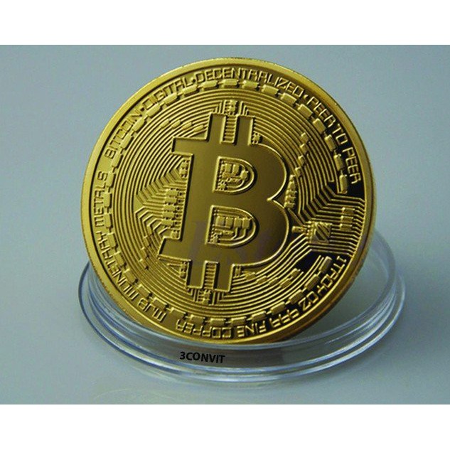 Đồng xu bitcoin mạ vàng lưu niệm, đường kính 40mm + kèm hộp nhựa bảo vệ chống xước