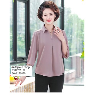 áo sơ mi quý cô tay lửng s-6xl (thời trang trung niên anitagreen) nh120420