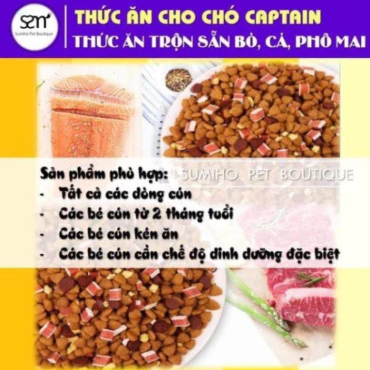 Hạt thức ăn cún cưng Captain (Túi 2.5Kg) trộn lẫn thịt bò, phô mai, cá hồi, rau củ