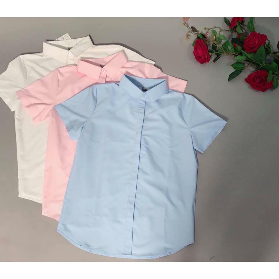 Áo sơ mi ngắn tay  Nữ Cổ Đức TRƠN bảng 4 màu - Kiểu sơ mi tay ngắn công sở đủ size S - 2XL