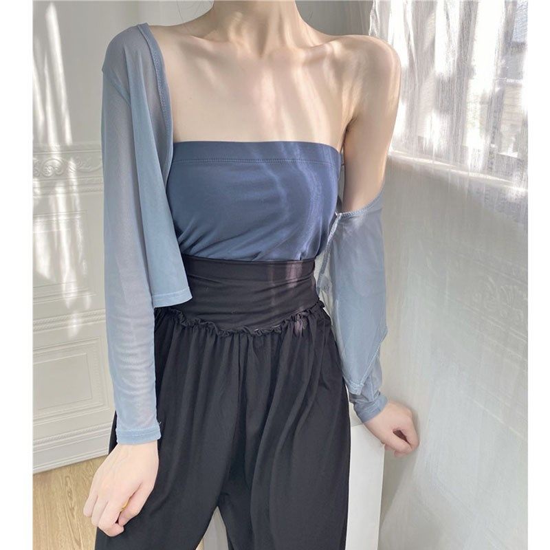 Áo khoác mỏng cardigan ren kiểu chống nắng bằng lụa lạnh mỏng kèm đầm hai dây thời trang mùa hè cho nữ