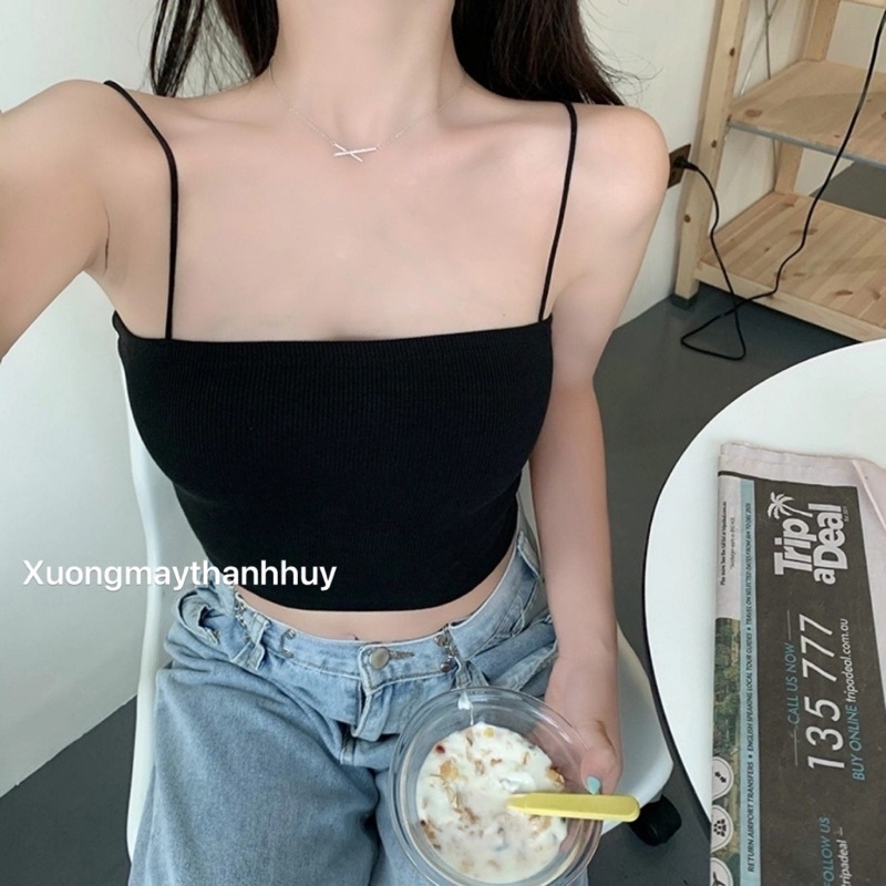 Áo 2 Dây Croptop Sợi Bún, Áo Dây Sợ Bún Phong Cách Trẻ Tuổi Teen