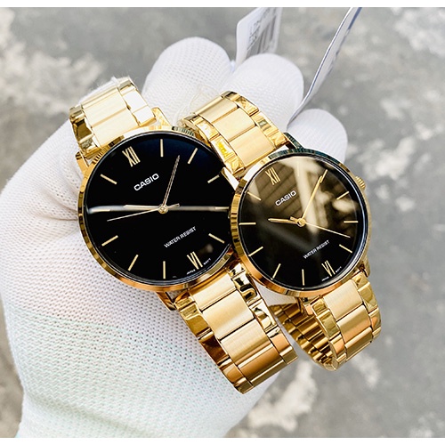 Đồng hồ Nữ Casio LTP-VT01G-1B, đồng hồ chính hãng, DÂY VÀNG mặt đen