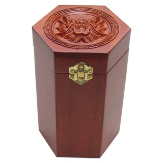 Hộp Đựng Trà Lục Giác Chạm Hổ Phù Gỗ Hương