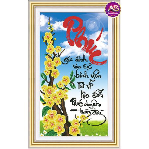 Tranh Đính Đá CHỮ PHÚC (ĐÁ ABC CAO CẤP). Kích Thước: 82cm x 50cm