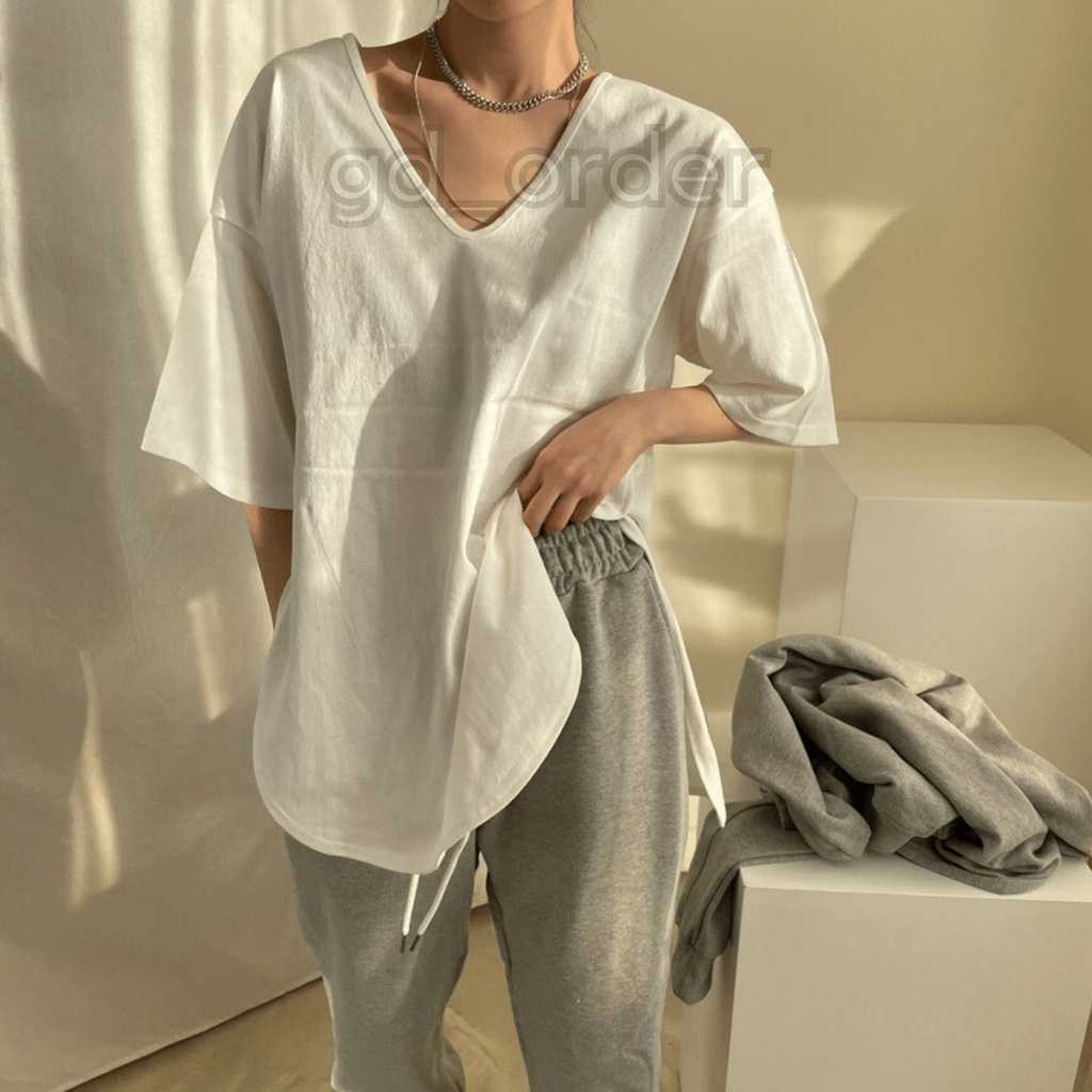 A26|Áo thun nữ kiểu tay lỡ form rộng hàn quốc chất cotton sọc ngang đơn giản màu trắng gd_order