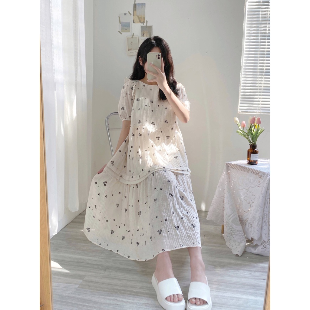 Váy đũi hoa babydoll dài mềm mại