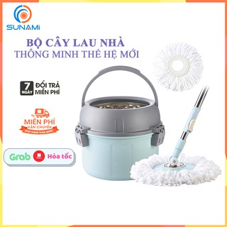 Bộ cây lau nhà thông minh 360 độ thế hệ mới, cây lau nhà kèm 2 bông thay thế - Bảo hành 12 tháng.